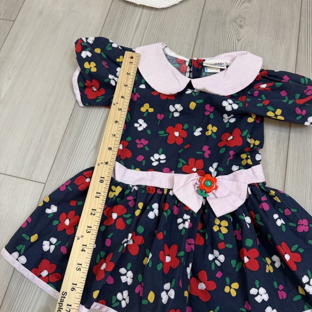 Vintage Baby Girl Baby Togs 3T Navy Floral Dress With Hat READ - Picture 8 of 11